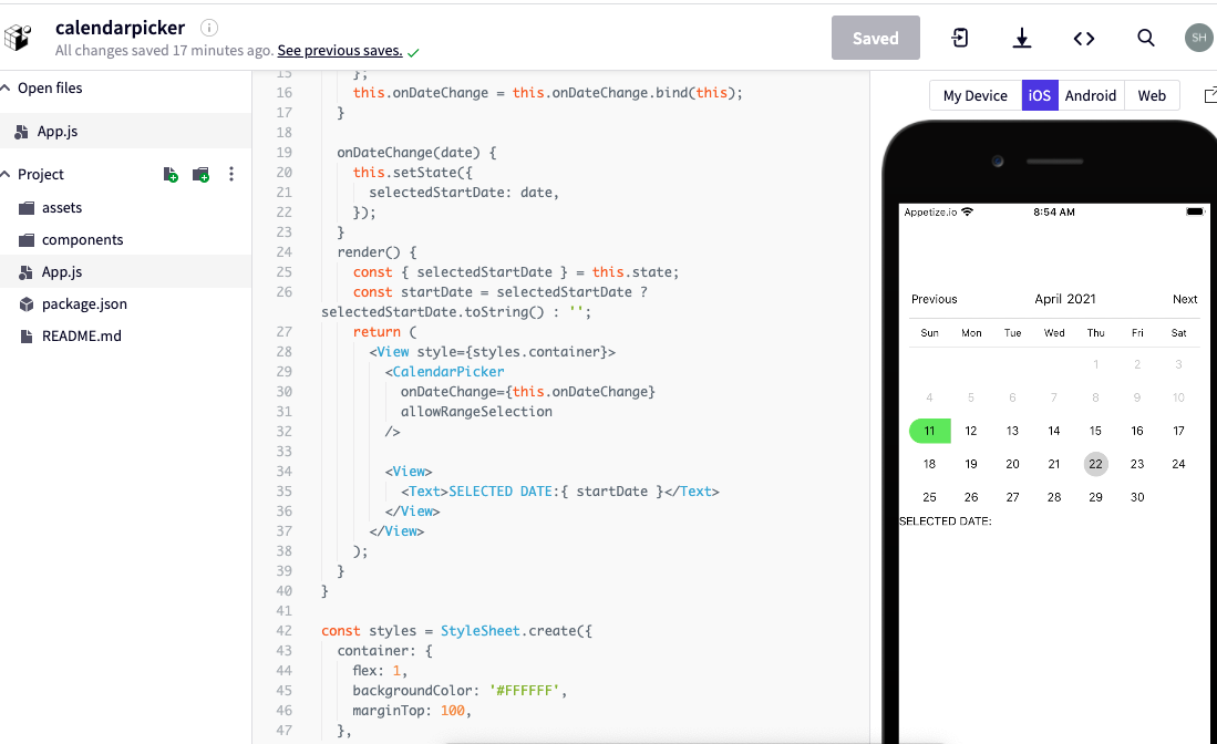 React Native Calender