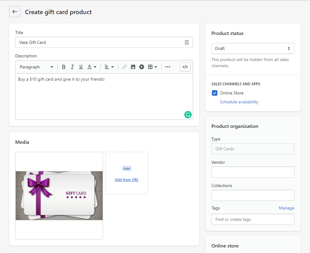 Shopify gift cards