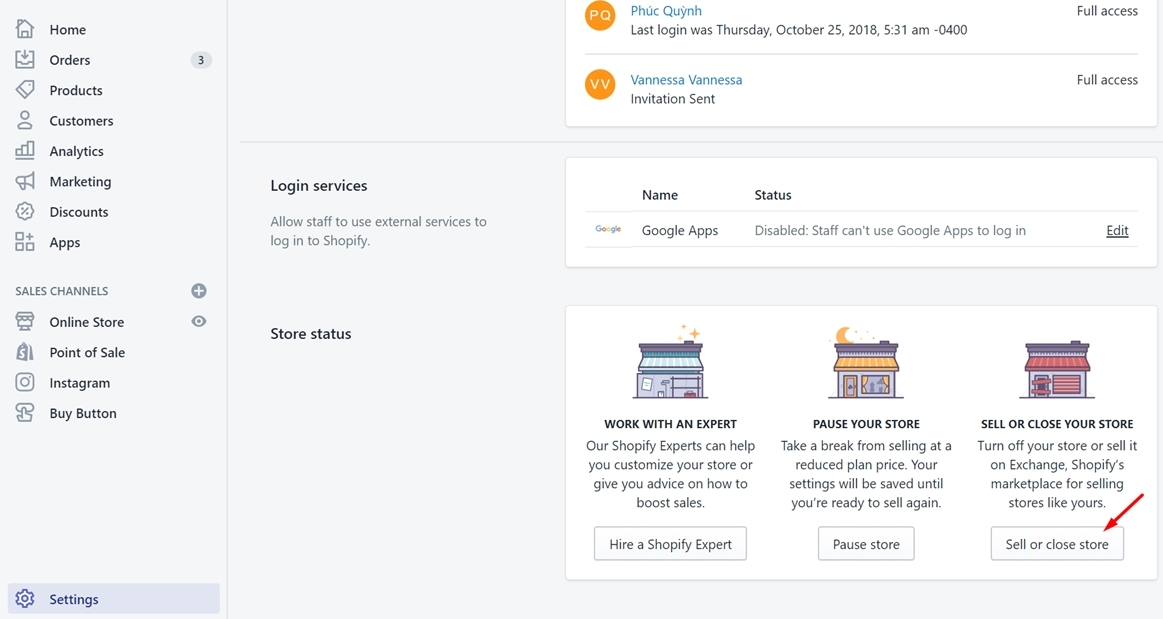 delete shopify account