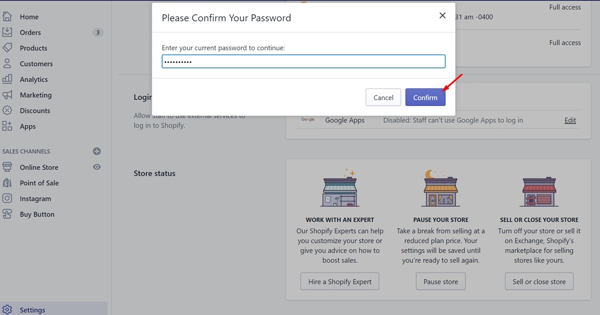 delete shopify account