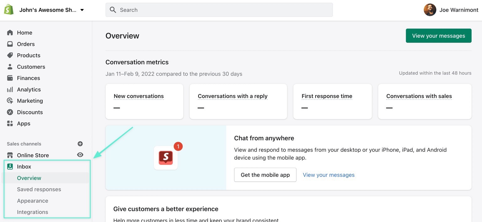 Shopify inbox