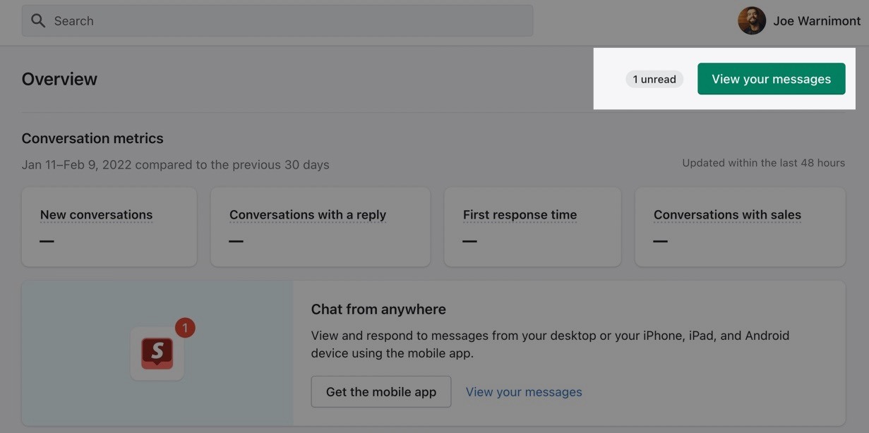 Shopify inbox