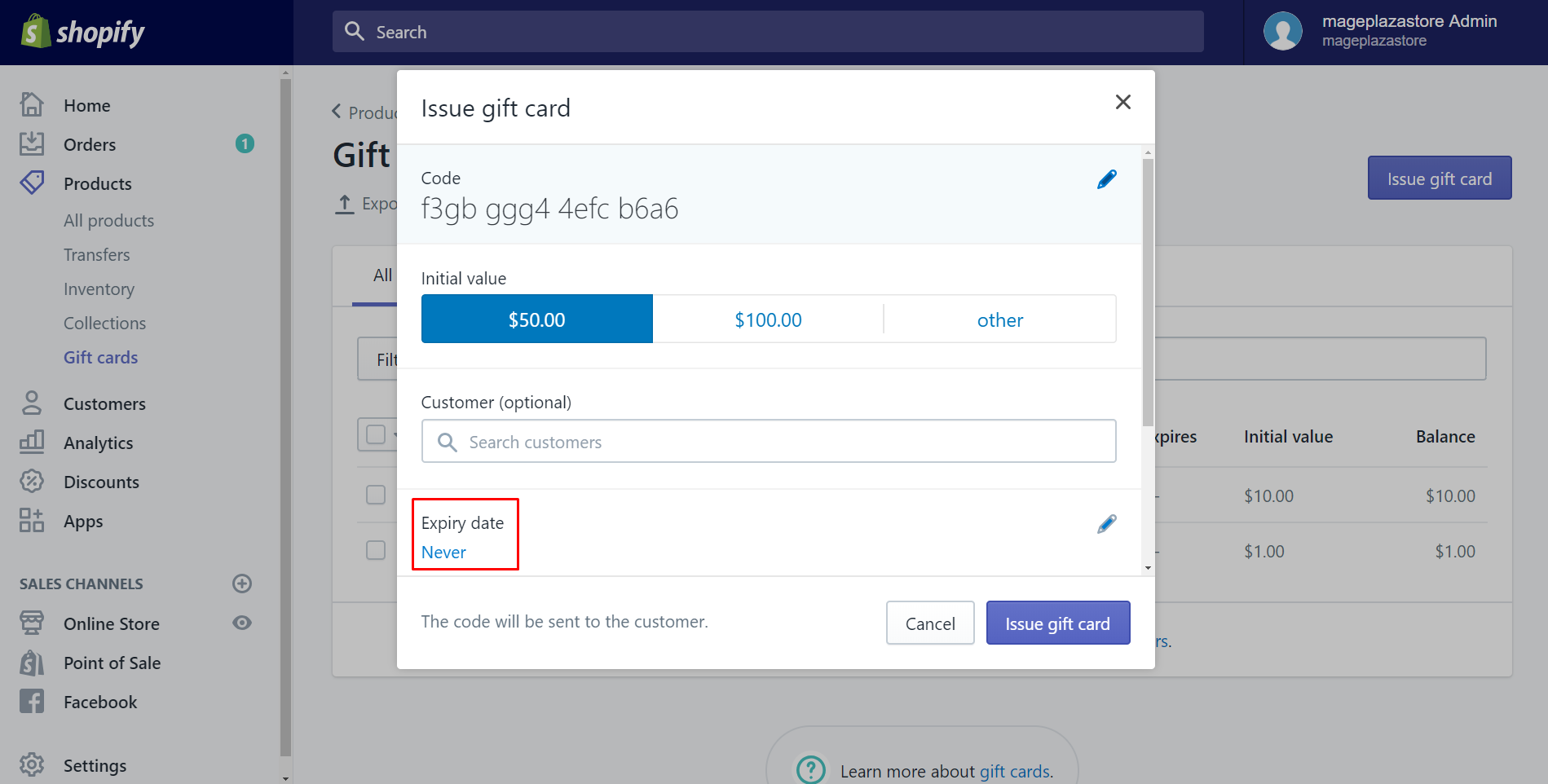 Shopify gift cards