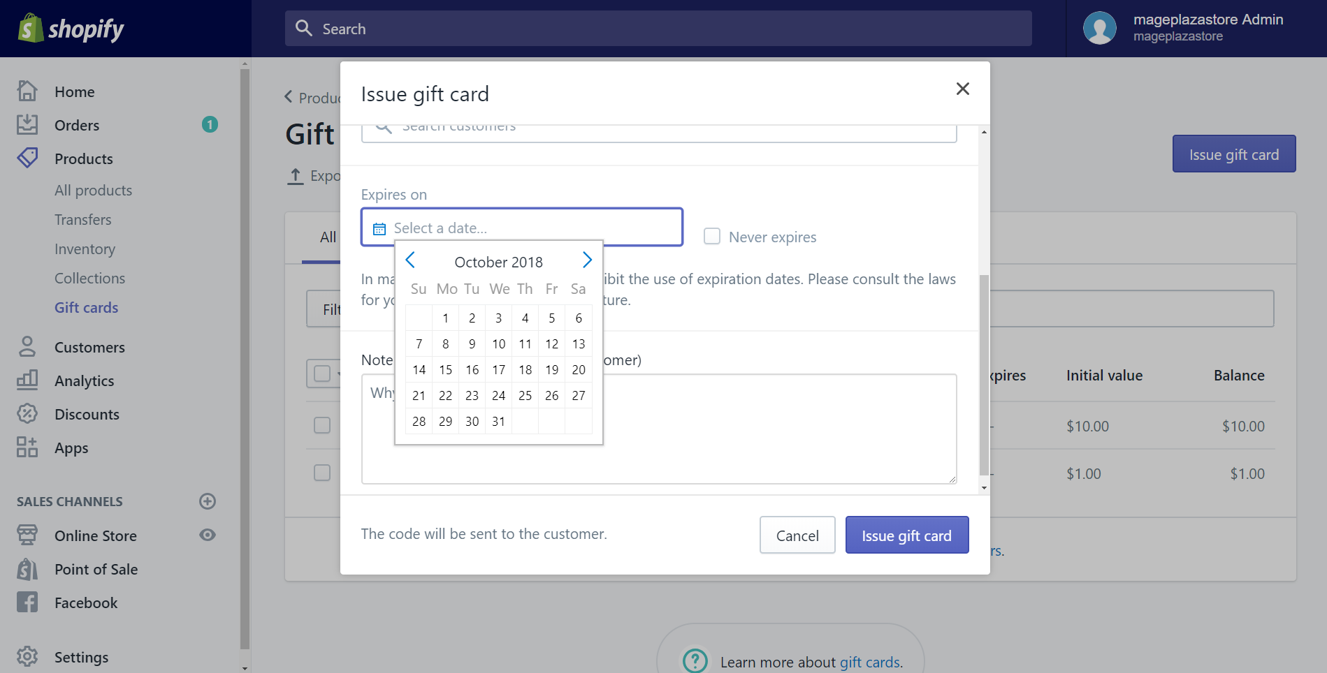 Shopify gift cards
