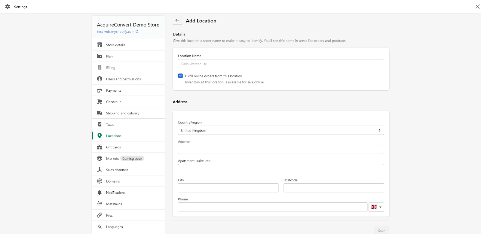 Shopify locations
