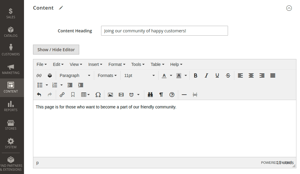 CMS magento 2
